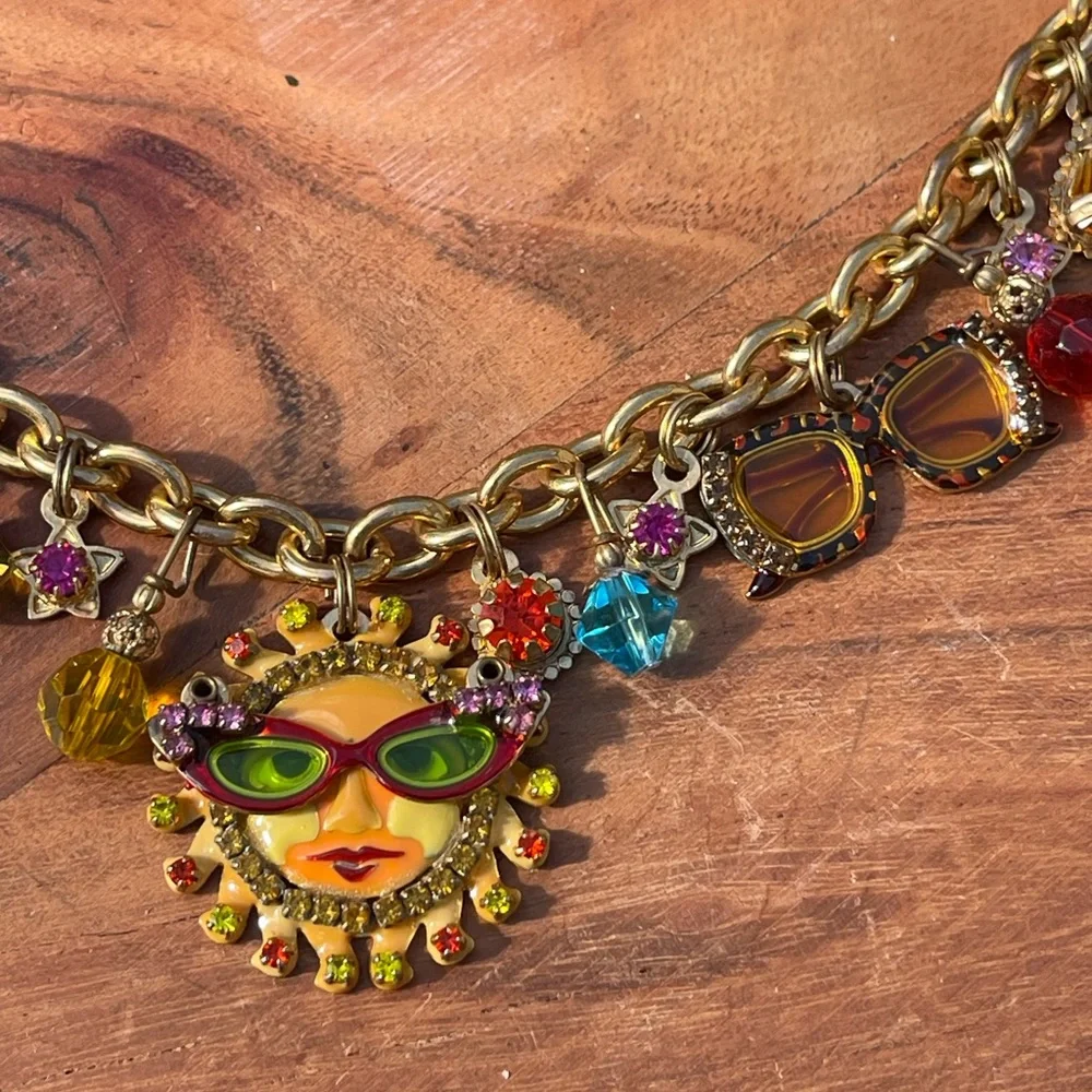 Vintage Lunch at the Ritz 2GO Sun Face Sunglasses Charm Anklet Bracelet 10” Rare - Picture 3 of 7